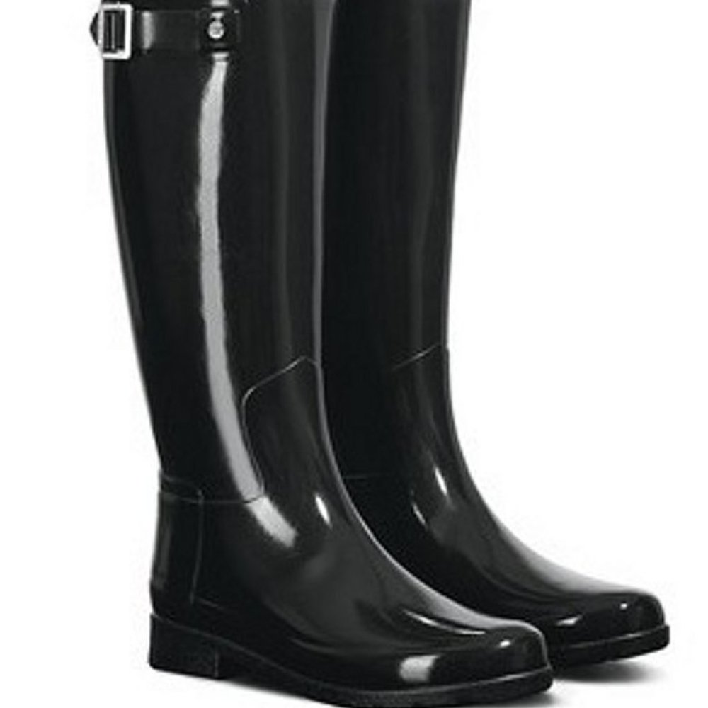 Hunter Tall Boots Black Gloss Wide Calf